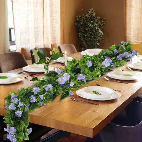 Miniatura 4 de AirSun Vid de flores artificiales de gloria matutina, 2 plantas colgantes de 15 pies, guirnalda de seda falsa de plantas verdes falsas