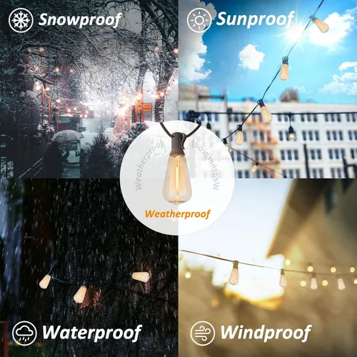Miniatura 3 de 200 pies de luces de cadena LED al aire libre Edison para exteriores, impermeables, 2200K, luces de patio con 104 bombillas de plástico