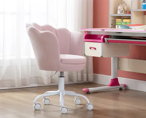 Miniatura 8 de chairus Bonita silla de escritorio para niños, de terciopelo, para sala de estar, silla tapizada para adolescentes con respaldo de concha, silla