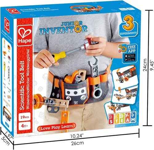 Miniatura 3 de Hape Junior Inventor Scientific - Cinturón de herramientas 19 piezas de componentes utilitarios STEAM cinturón de almacenamiento de herramientas
