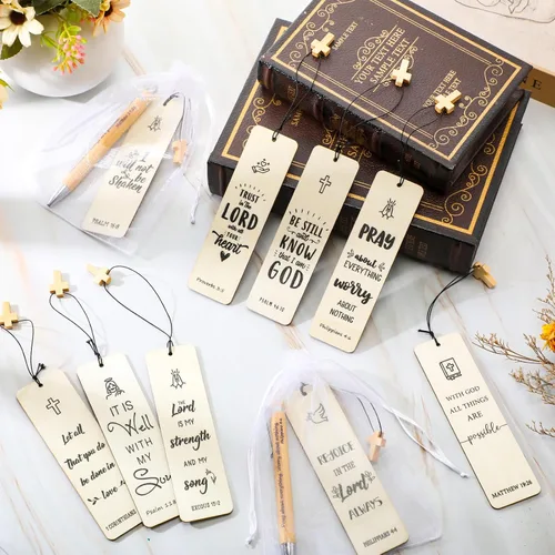 Miniatura 5 de Colarr 30 juegos de regalos cristianos a granel para el día del padre, marcadores de versículos bíblicos con colgante de cruz de madera