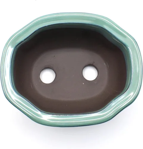 Miniatura 3 de Olla para bonsái Seto-Yaki Mokko (membrillo) en forma de Oribe-Yu esmaltado (6.9 ")
