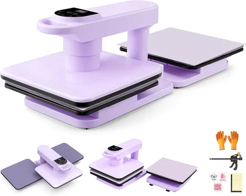 Máquina de prensa de calor automática de doble banco de trabajo, 360° Swing Away 15x15 prensa inteligente para camisetas con liberación automática y