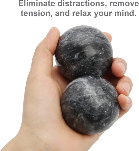 Miniatura 3 de Coolrunner Bolas de Baoding de mármol gris oscuro de 2 pulgadas para aliviar el estrés de la salud de la mano del ejercicio de la mano, bolas de mano