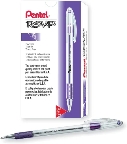 Miniatura 10 de Pentel R.S.V.P. Bolígrafo, trazo medio, tinta azul, paquete de dos unidades (BK91BP2C), Negro