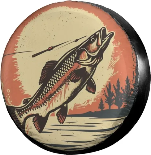 Miniatura 45 de Dujiea Bass Fish - Cubierta de neumático de repuesto con orificio para cámara de respaldo, cubierta universal de rueda y protector de neumáticos