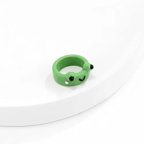 Miniatura 2 de FORUBUS Juego de 2 anillos de resina con bonito diseño de rana de pollo, hongos, lindos anillos apilables de animales para mujeres y niñas, Metal