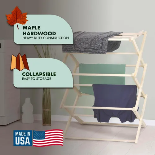 Miniatura 7 de Pennsylvania Woodworks Tendedero de Ropa de Arce Americano Premium - Hecho a Mano en Pensilvania - Construcción de Madera Sólida, Plegable, Solución
