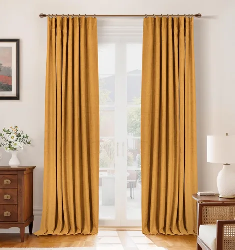 Miniatura 36 de INOVADAY Cortinas 100% opacas para dormitorio, cortinas opacas de 84 pulgadas de largo, cortinas opacas de lino con anillos de clip, aislamiento
