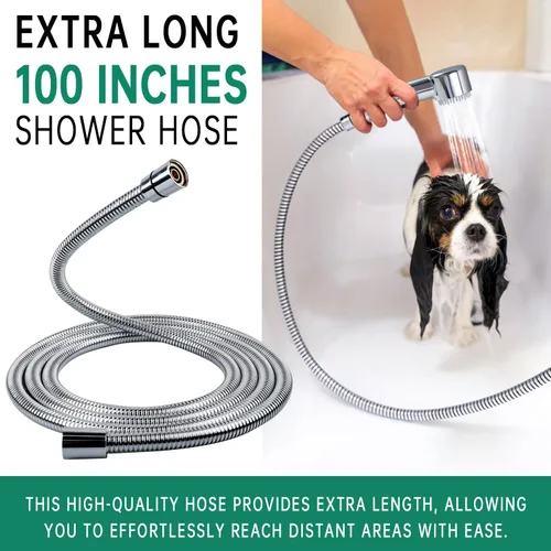 Miniatura 6 de Accesorio de ducha para perros de 3 modos, rociador de mano de alta presión con interruptor de encendido/apagado, desviador de ducha de metal G1/2