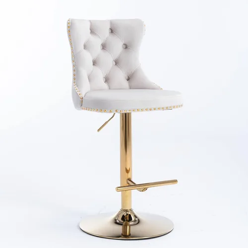 Miniatura 9 de Polibi Taburetes de bar giratorios, 2 piezas, altura del asiento ajustable de 25 a 33 pulgadas, sillas de bar tapizadas modernas con botón copetudo