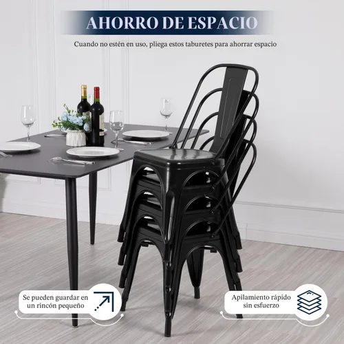 Miniatura 4 de Juego de 4 sillas de comedor, de metal, para interiores y exteriores, sillas de patio, de cocina, de 18 pulgadas de altura, silla de restaurante