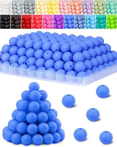 Miniatura 21 de 120 cuentas de silicona de FIVEIZERO para hacer llaveros, cuentas focales redondas de goma de silicona turquesa de 0.59 pulgadas a granel