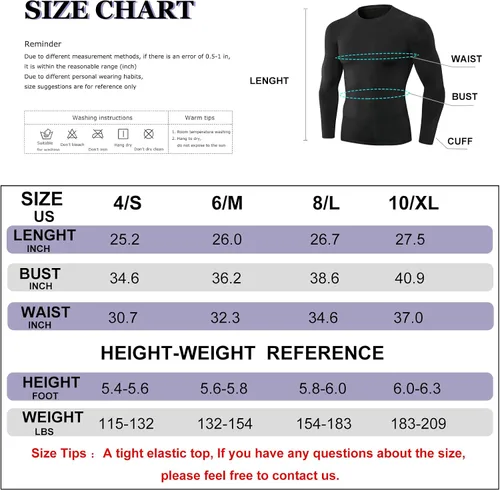 Miniatura 6 de 3 Pack Men's Athletic Long Sleeve Compression Shirts Base-Layer Quick Dry Workout T Shirts Football Running Tops