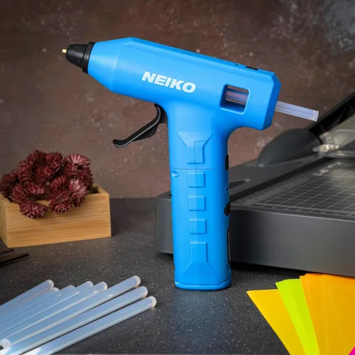 Miniatura 7 de NEIKO Pistola de pegamento inalámbrica 10582A, pistola de pegamento caliente recargable de 20 W, 20 barras de pegamento incluidas, boquilla