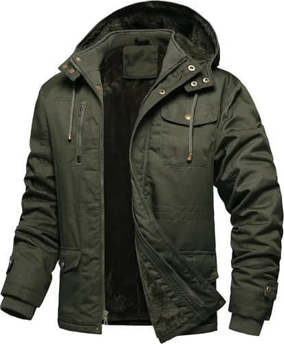 Chaquetas gruesas de invierno para hombre, con forro polar, chaquetas gruesas con capucha, chaquetas de trabajo, abrigo de algodón militar con