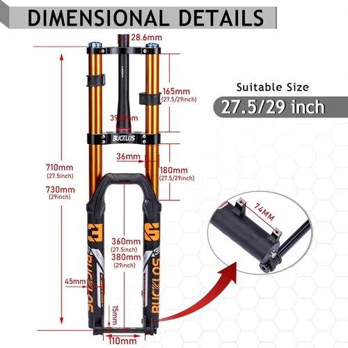 Miniatura 5 de BUCKLOS Horquilla de suspensión de aire cuesta abajo 27.5/29 0.591 x 4.331 in Boost Tapered, Travel 7.087 in 1.417 in Tubo interior a través del eje