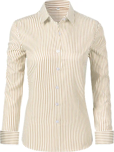 Miniatura 19 de Ruisin - Camisas supersuaves sin arrugas y con botones para mujer, unicolor, manga larga, diseño a rayas, estilo formal, blusa de vestir