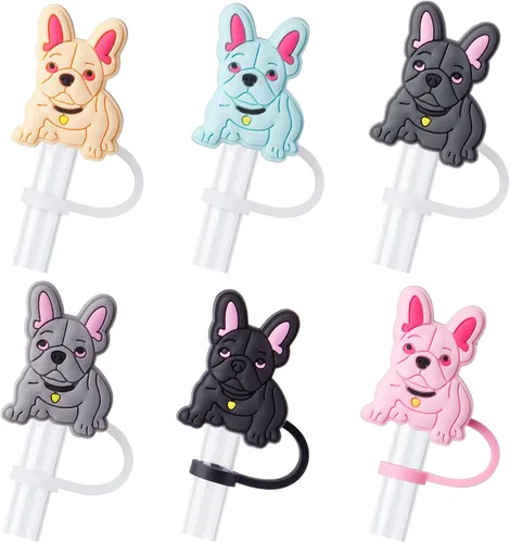 Miniatura 9 de 6 piezas de cubierta de pajita de silicona con diseño de perezoso para vaso Stanley, 7-8mm, reutilizable, lindo tapón rosa para pajitas, accesorios