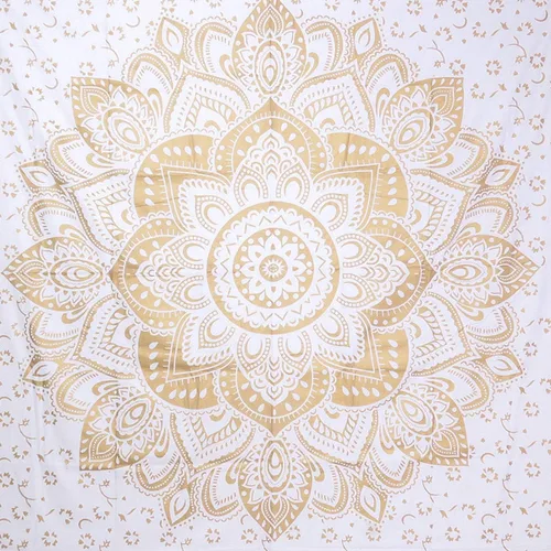 Miniatura 4 de GDONLINE Tapiz de mandala dorado teñido para dormitorio, tapiz de pared hippie para decoración de habitación, tapiz de algodón bohemio, tapiz indio