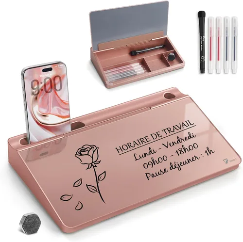 Miniatura 21 de TOWON Pizarra blanca pequeña y compacta de vidrio con almacenamiento, pizarra de borrado en seco de 12 x 7 pulgadas para escritorio, oficina