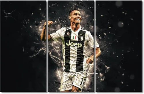 Miniatura 15 de TISHIRON CR7 - Póster de Cristiano Ronaldo de 3 piezas, lienzo para pared, cuadros de superestrella de fútbol, arte de pared grande envuelto