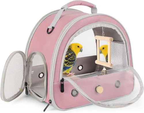 Miniatura 14 de Jaula portátil de viaje para loros con juguete pequeño oscilante y jaula, juego de juguetes coloridos para pájaros pequeños, bolsa de periquito