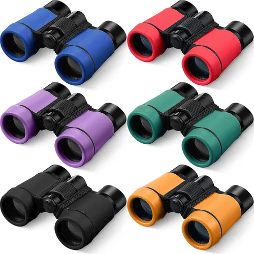 Miniatura 8 de Paquete de 6 prismáticos para niños de 3 a 12 años, binoculares a prueba de golpes, regalo al aire libre, caza, telescopio pequeño plegable
