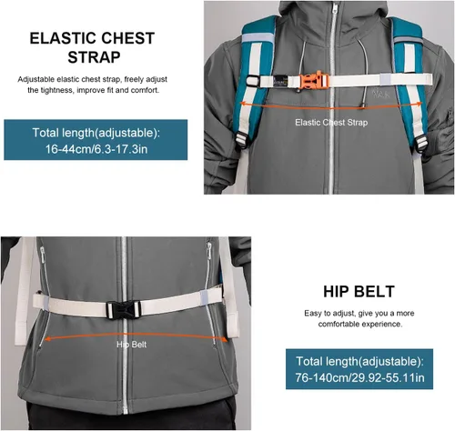 Miniatura 8 de MOUNTAINTOP - Mochila de senderismo de 35L, mochila de viaje ligera, mochila de día para hombres y mujeres de camping al aire libre
