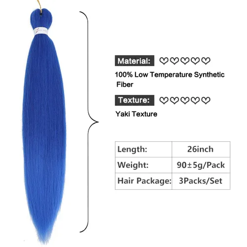 Miniatura 2 de Easy Braid - Cabello de trenzado azul preestirado de 26 pulgadas, paquete de 3 paquetes para trenzas de ganchillo con textura Yaki, ajuste al agua