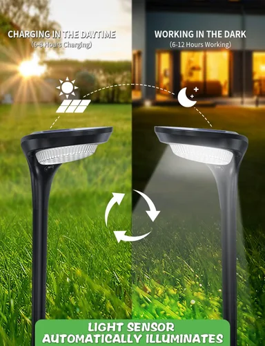 Miniatura 5 de Paquete de 2 luces solares para camino, luces solares de jardín para exteriores, impermeables, alimentadas por energía solar, luz de camino