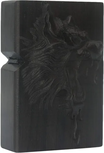Miniatura 47 de Caja de carcasa de madera de ébano negro natural tallada para módulo Zippo (Serpiente Cobra)