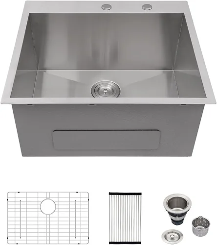 Miniatura 17 de Logmey Fregadero de cocina negro 33x22 empotrable, estación de trabajo de fregadero de cocina, SUS304 calibre 16 acero inoxidable, tazón individual