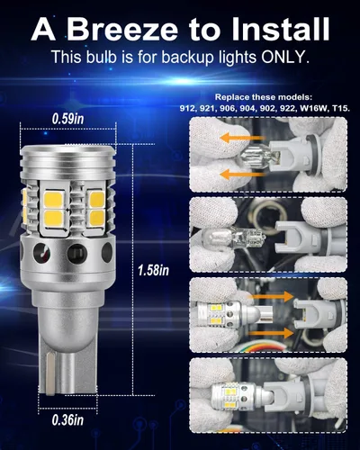 Miniatura 4 de Bombilla LED 921 de marcha atrás, lámpara de respaldo súper brillante 912 automotriz W16W Pickup Truck 6000K blanco Can-bus libre de errores T15