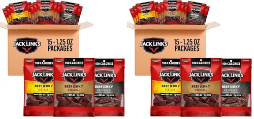 Jack Link's Paquete variado de carne seca de res, incluye original, teriyaki y cecina picada, aperitivo de proteínas a granel, buena fuente de