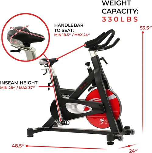 Miniatura 5 de Sunny Health & Fitness Stationary Exercise Bike Machine w/ Adjustable Cushion Seat & Multi-Grip Handlebar, Indoor Cycling Equipment for Home Cardio