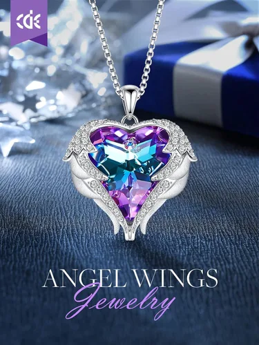 Miniatura 3 de CDE Collar con dije de corazón de ala de ángel para mujer, tono plateadodorado, regalo de Navidad, San ValentínDía de la Madre, aniversario