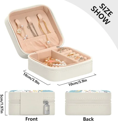Miniatura 4 de ZZKKO Joyero pequeño con diseño floral de hipopótamo, joyero de viaje, organizador de viaje de cuero, mini cajas de almacenamiento portátiles