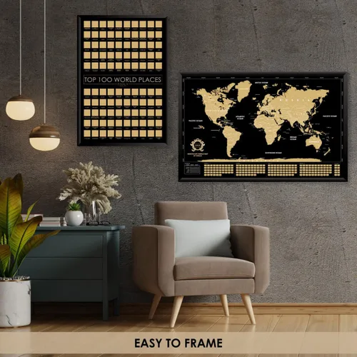 Miniatura 5 de Set de regalo grande 2 en 1 – Mapa del mundo para raspar y póster para raspar los 100 mejores lugares para visitar en el mundo – Mapa de los mejores