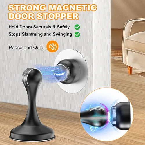Miniatura 2 de Crosize Topes magnéticos para puerta, paquete de 4, topes de puerta de acero inoxidable para montaje en pared y piso, soporte de puerta mantiene