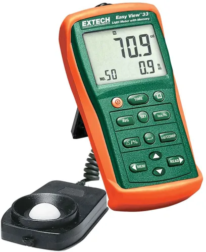 Extech Medidor de luz EasyView EA33 con memoria, medidor de iluminación sin contacto, resolución de 0.001 Fc/0.01 Lux, 5 rangos (hasta 99,990