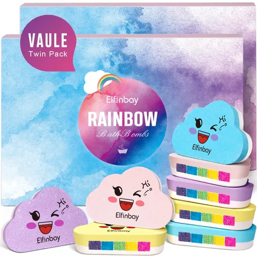 Set de regalo de bombas de baño de nubes arcoíris Elfinbay, bombas de baño a granel para niñas pequeñas envueltas individualmente, bombas de baño de