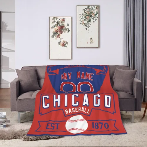 Miniatura 25 de Manta personalizada para fanáticos de la cama, regalo de béisbol, ciudad, invierno, verano, manta de forro polar con nombre y número personalizados