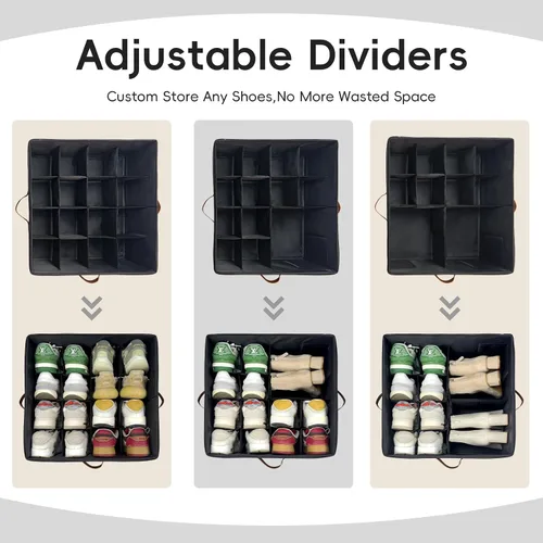 Miniatura 3 de Caja organizadora de zapatos, paquete de 2, organizador de almacenamiento de zapatos con cubierta transparente, divisores ajustables para 16-32