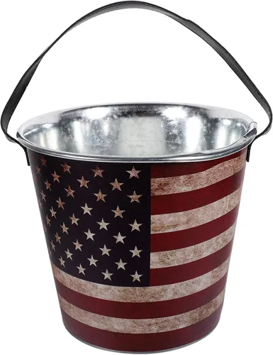 UPKOCH Cubetas patrióticas de la bandera americana, cubo vintage, cubo de cenizas, cubo de vino, cubo de cerveza, cubo de hielo, cubo de