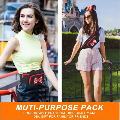 Miniatura 2 de Riñonera de Minnie Mouse de Disney, linda riñonera para mujeres y niñas, senderismo y uso al aire libre, Blanco rojo, Riñonera de viaje Disney