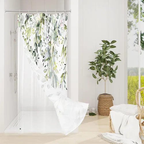 Miniatura 28 de Gibelle - Cortina de ducha de eucalipto marrón, hojas de plantas de acuarela con diseño floral, juego de cortina de ducha con ganchos, 72 x 72