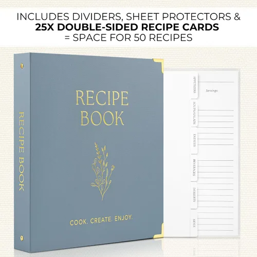 Miniatura 7 de Carpeta estética de recetas de 8.5 x 11 pulgadas con cubierta impermeable, el libro de recetas perfecto con fundas de plástico para escribir tus
