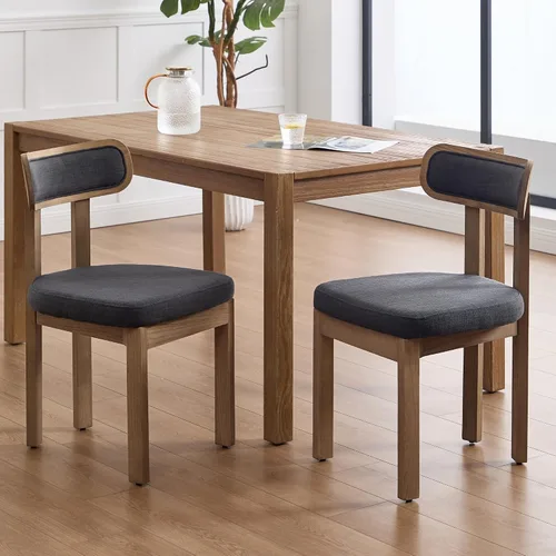 Miniatura 3 de Juego de 2 sillas de comedor de lino, modernas tapizadas de mediados de siglo con respaldo curvo, sillas de cocina sin brazos para sala de estar