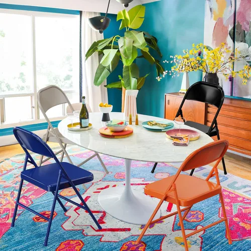 Miniatura 6 de VINGLI Sillas plegables con marco de metal de acero, capacidad de 350 libras, duraderas, portátiles y versátiles para uso en interiores y Negro